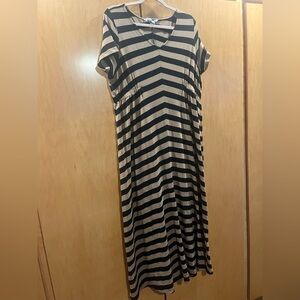 Peter Nygård Black and Beige Striped Dress